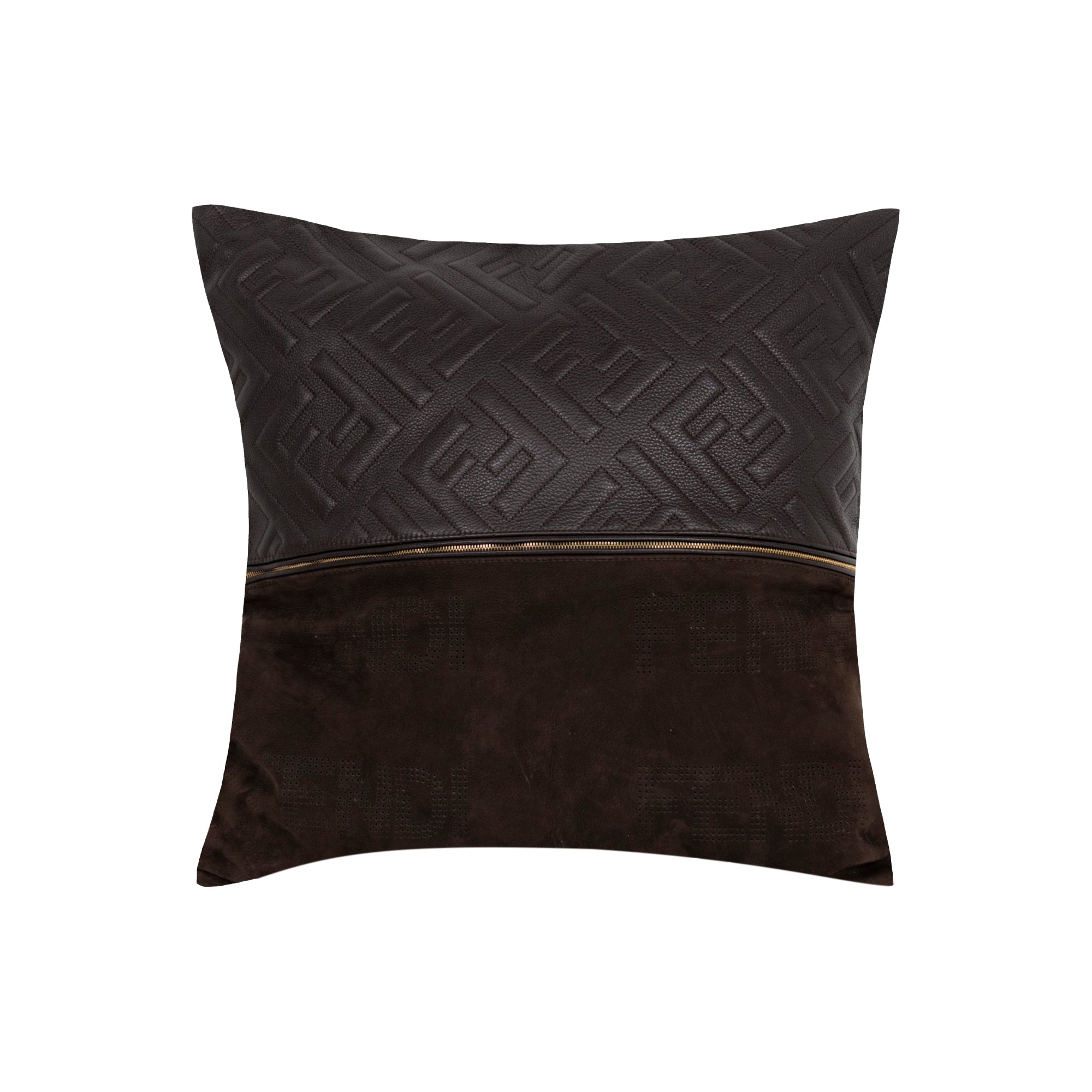 Coussin carré en cuir texturé - Marron