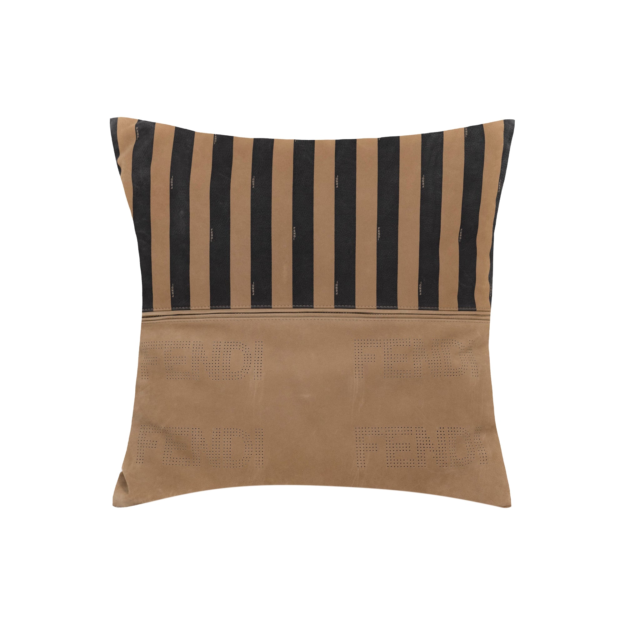 Coussin carré en cuir à rayures - Tan