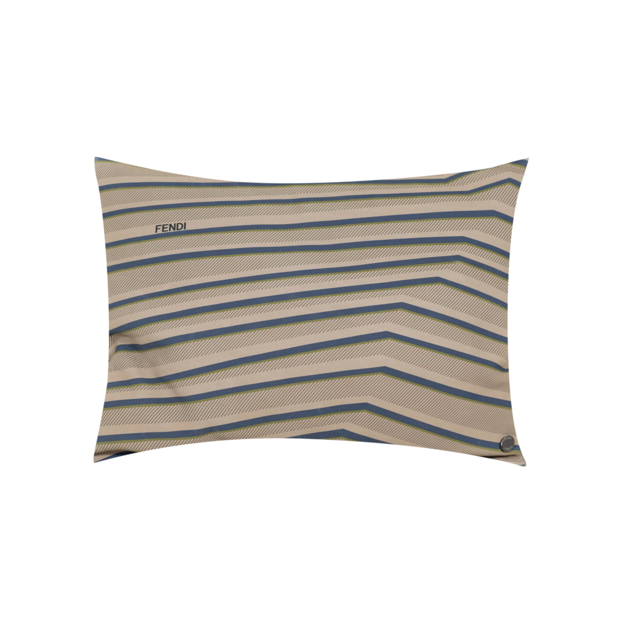 Coussin décoratif en cuir rayé et bouton - Beige