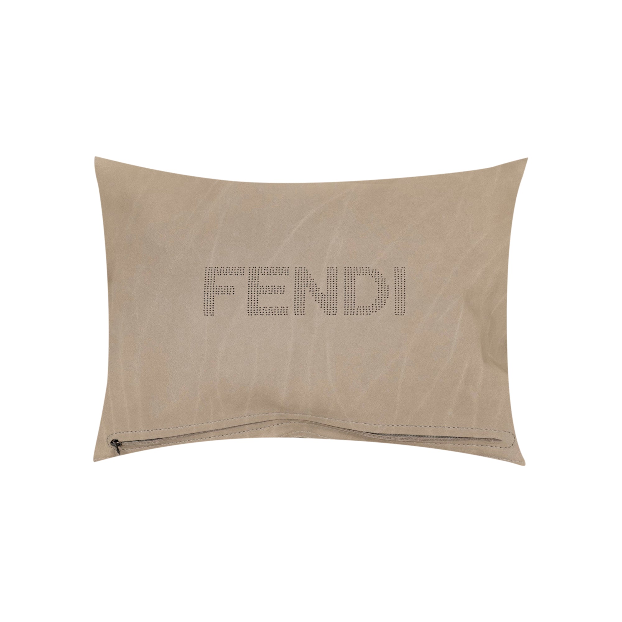 Coussin rectangulaire en cuir perforé - Beige