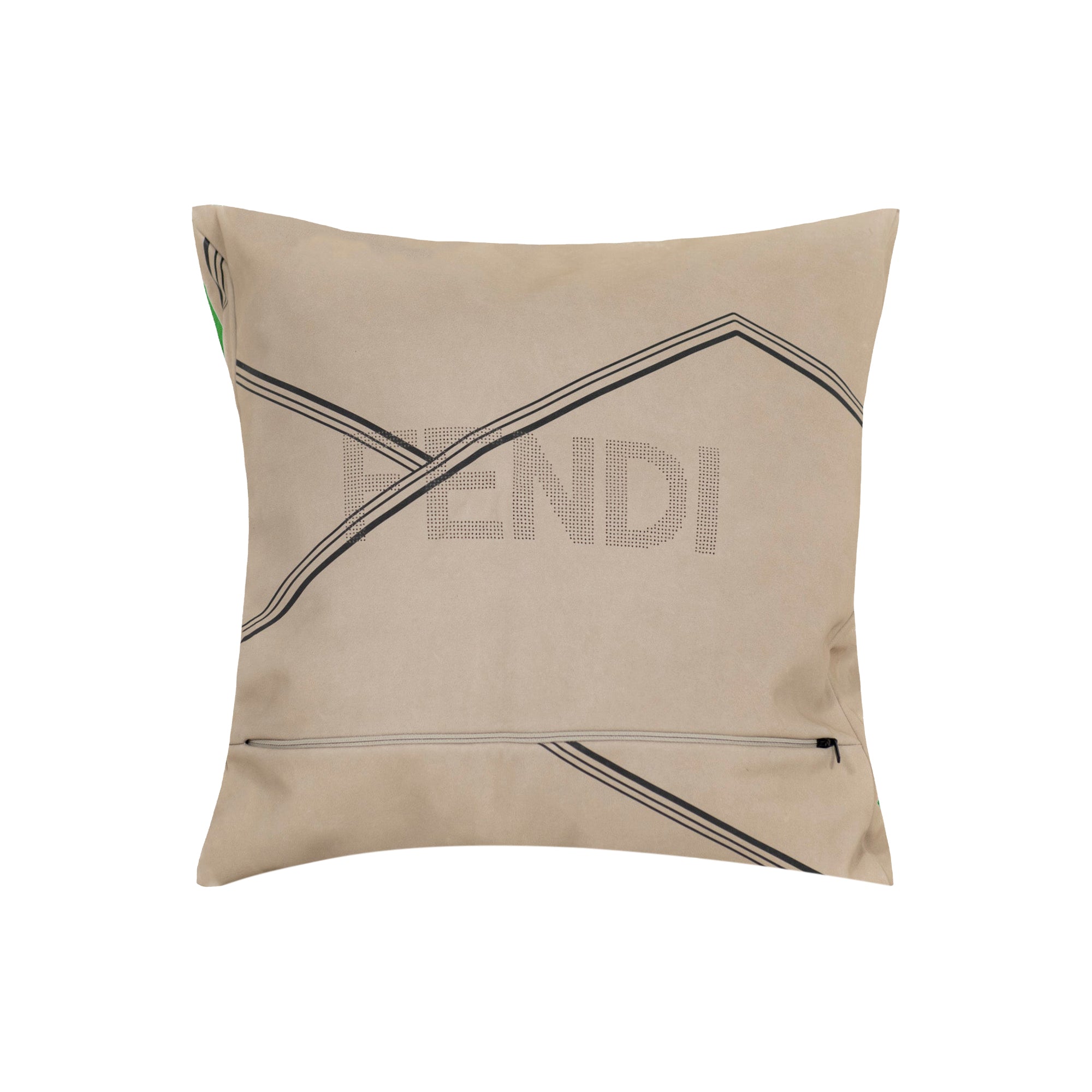 Coussin carré en cuir à motif géométrique - Beige