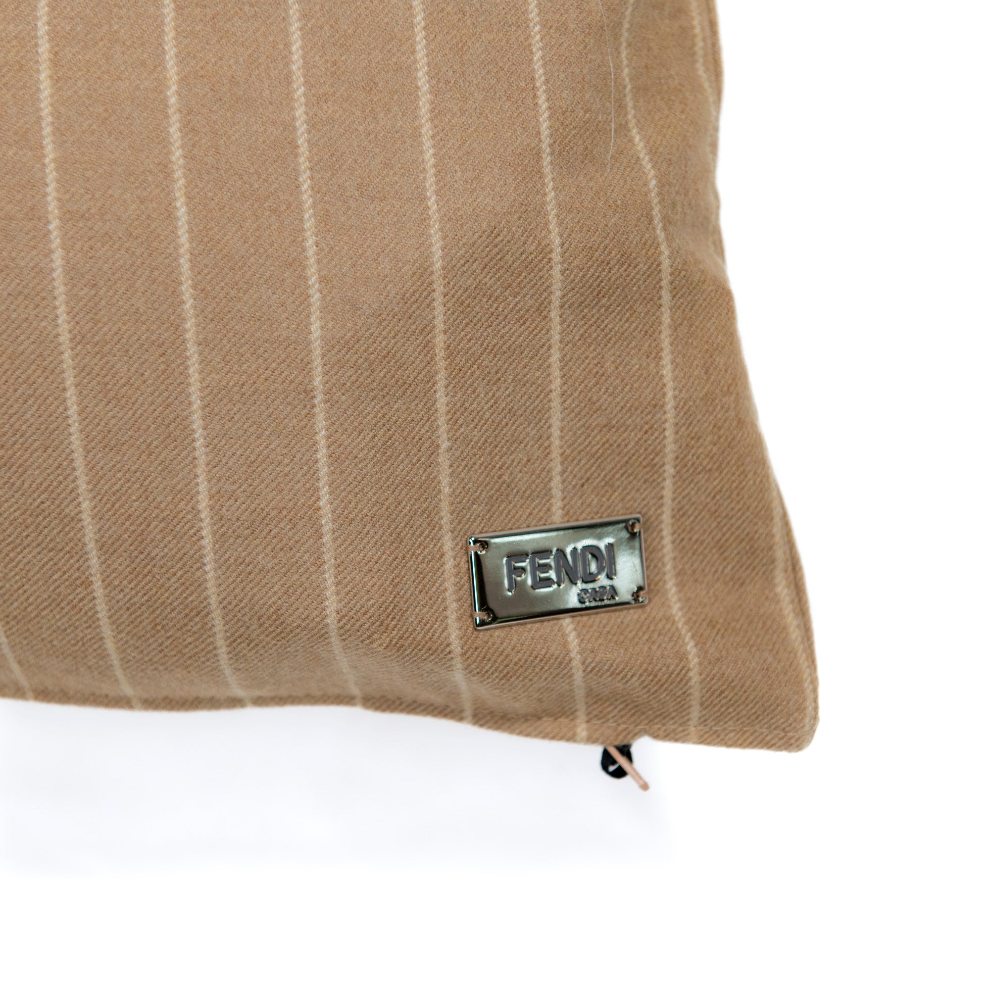 Coussin rectangulaire en laine à rayures - Marron Clair