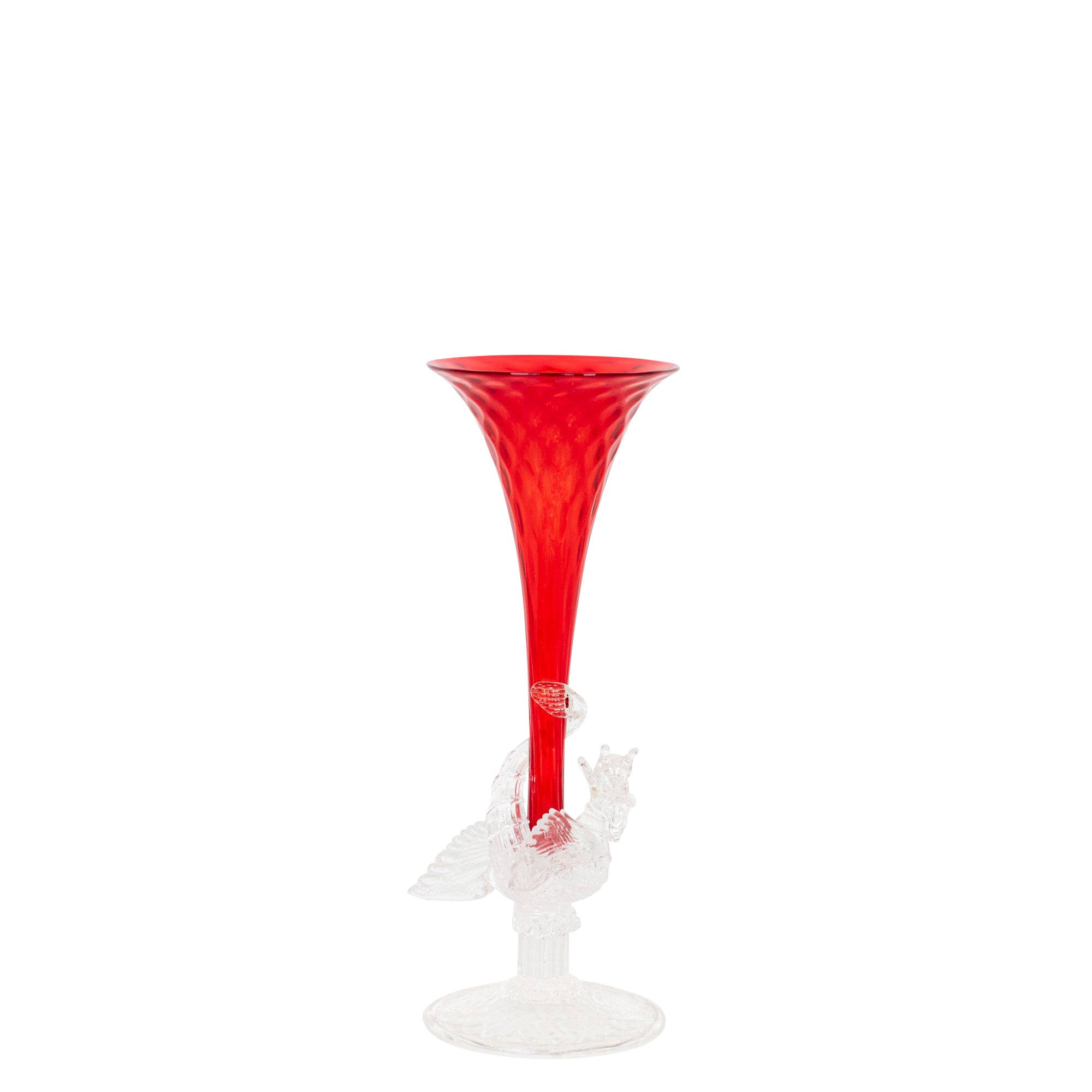 Flûte à champagne en cristal à base sculpturale - Rouge & Transparent