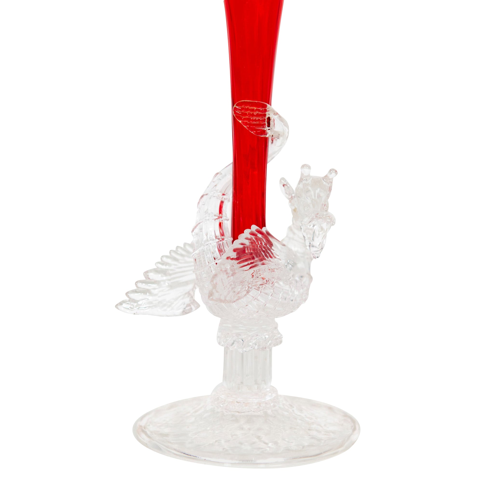 Flûte à champagne en cristal à base sculpturale - Rouge & Transparent