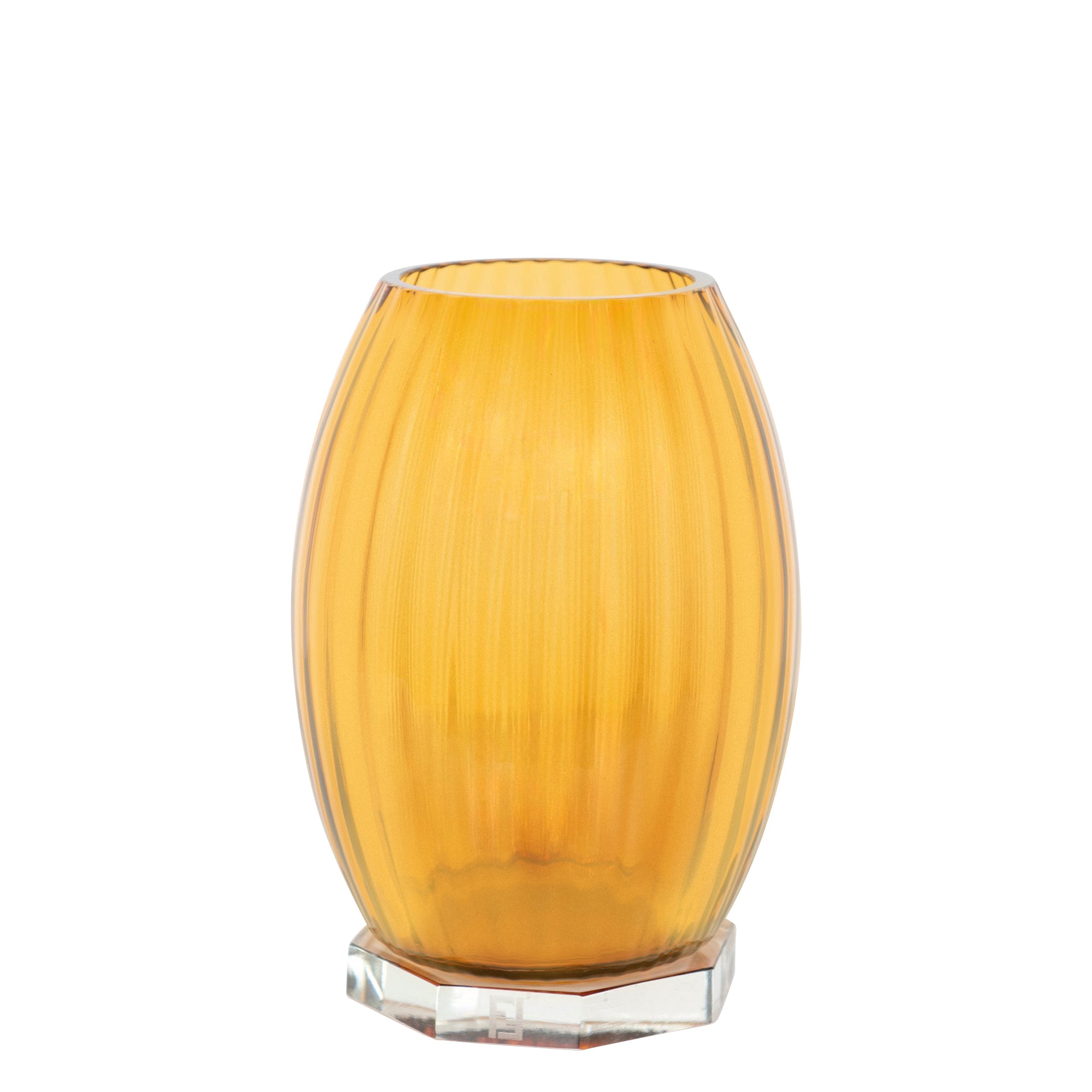 Vase côtelé hexagonal en cristal - Marron Transparent