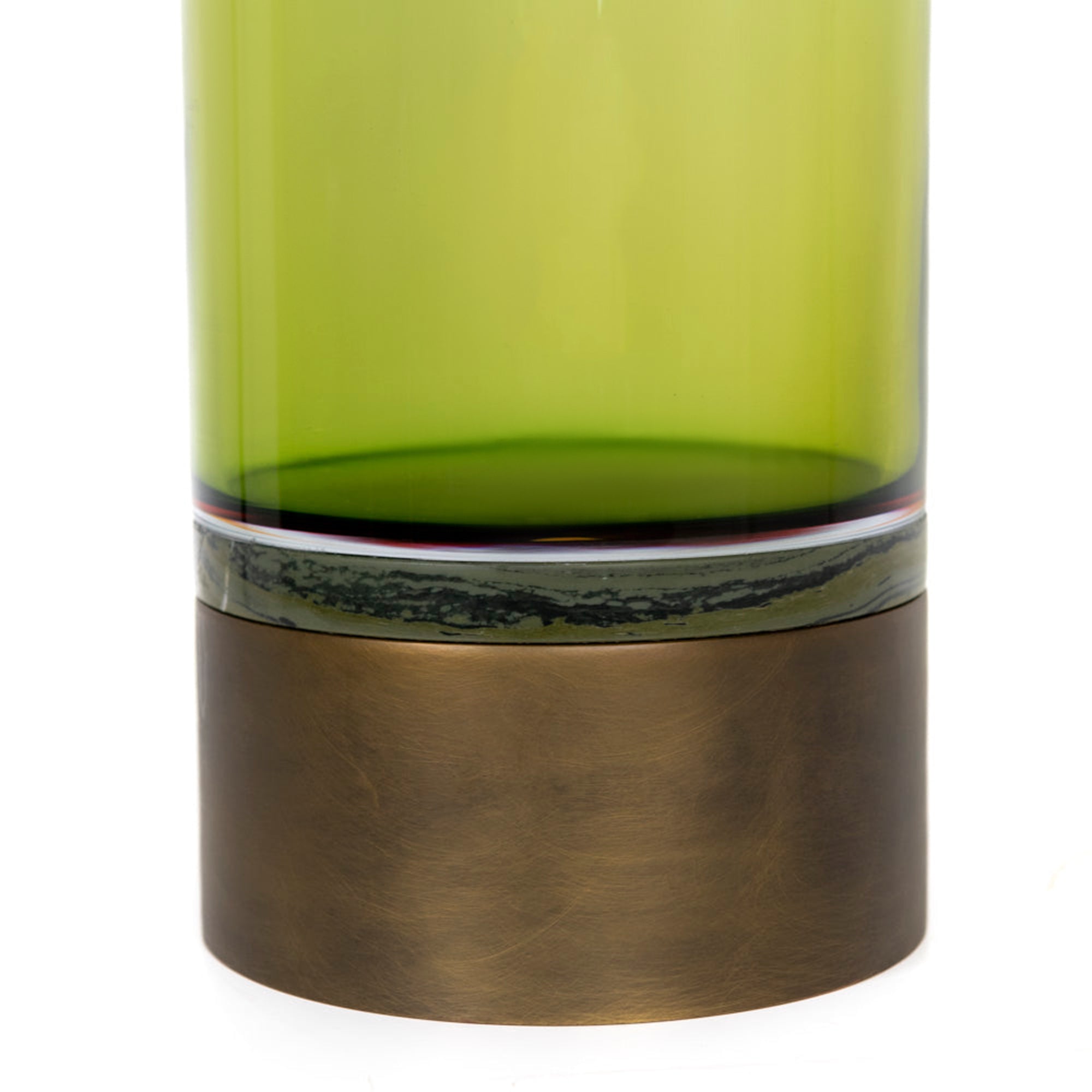 Vase cylindrique en cristal et métal - Vert & Bronze