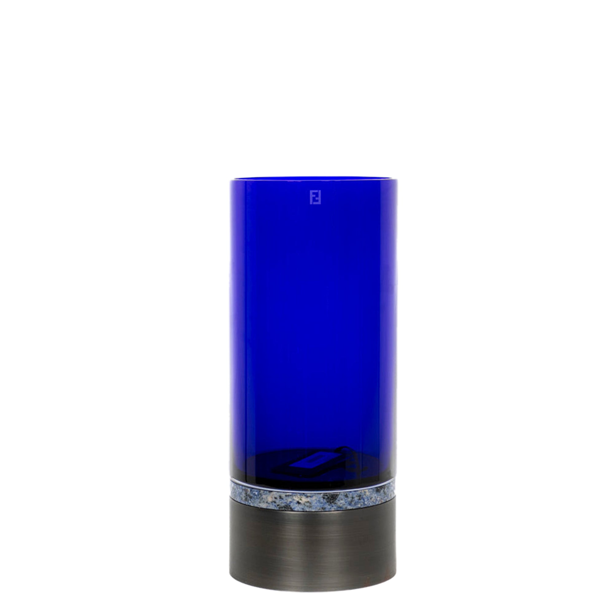 Vase en cristal à base en métal - Bleu Métallique