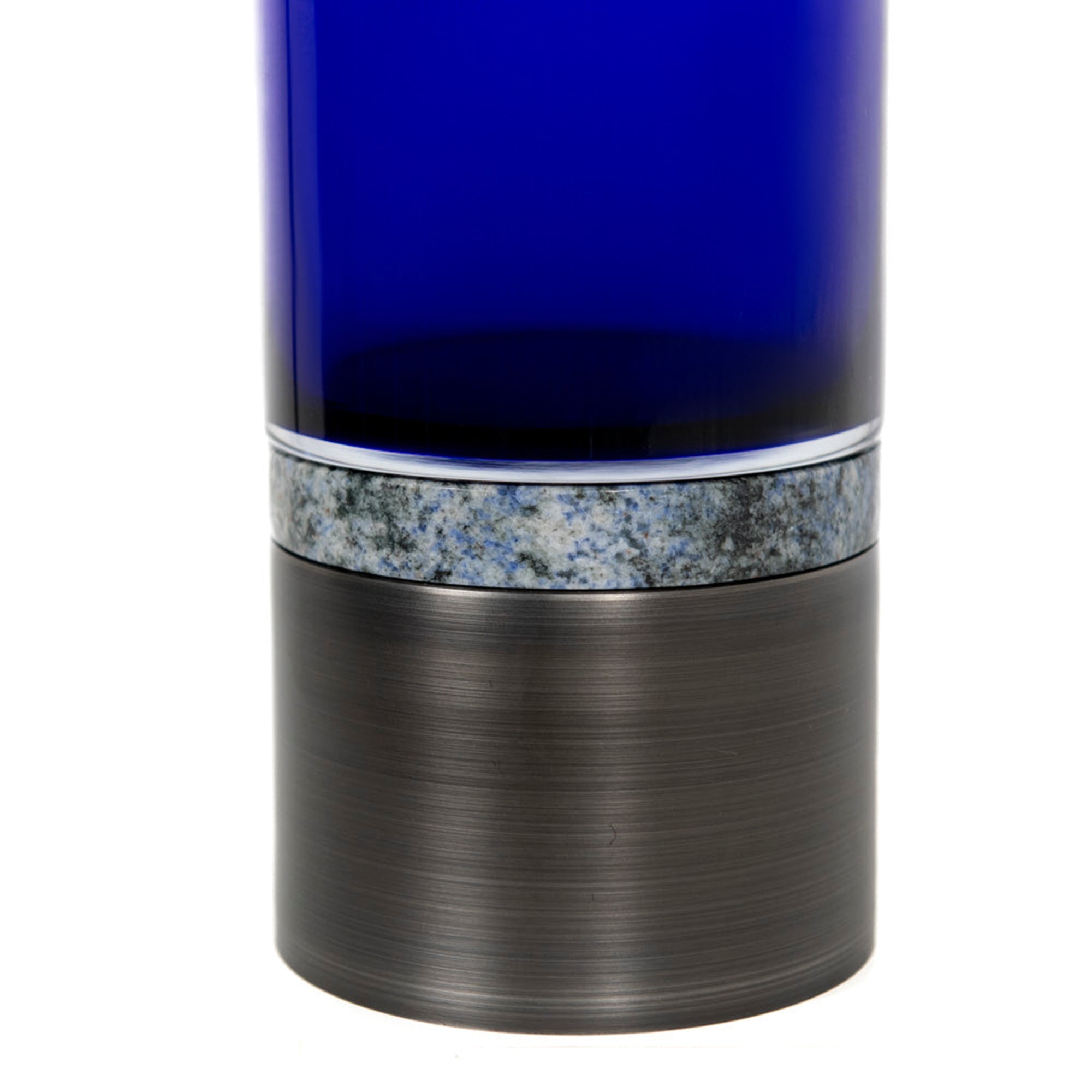 Vase cylindrique en cristal - Bleu & Métal