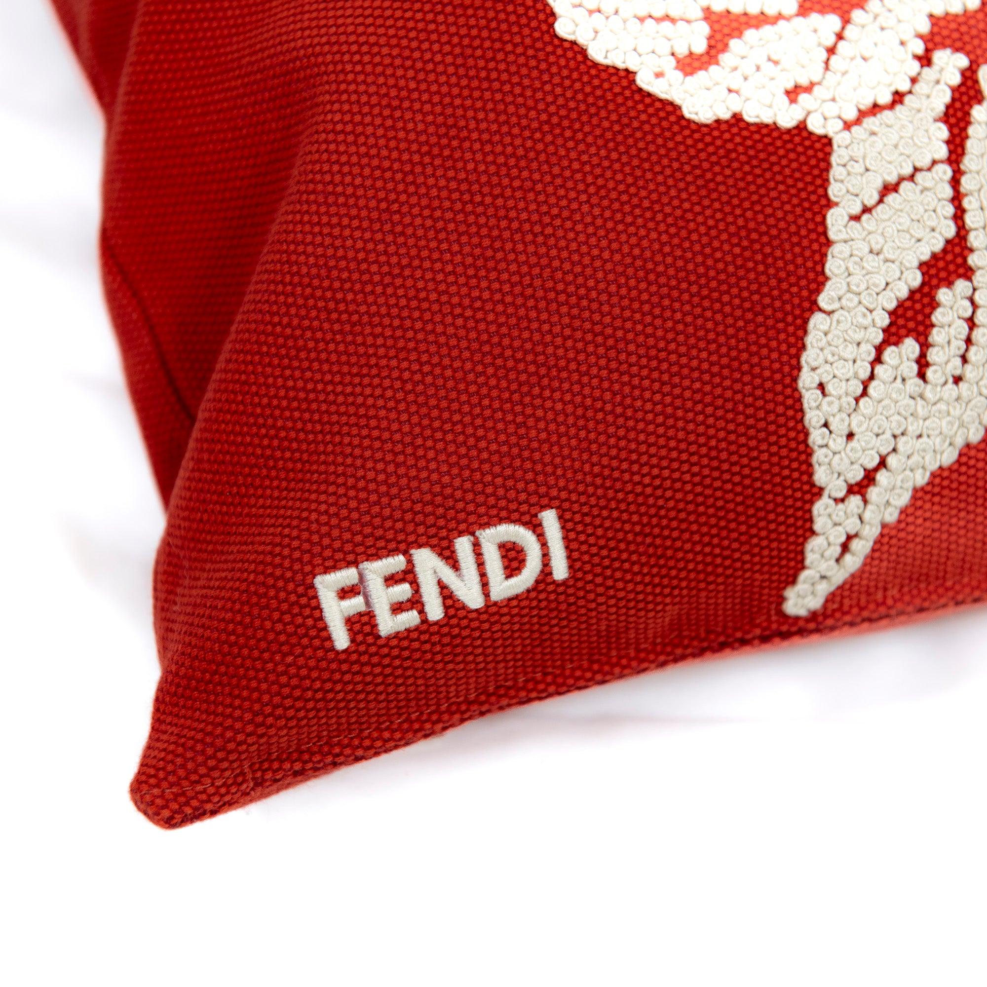 Coussin carré à motif feuilles brodées - Rouge