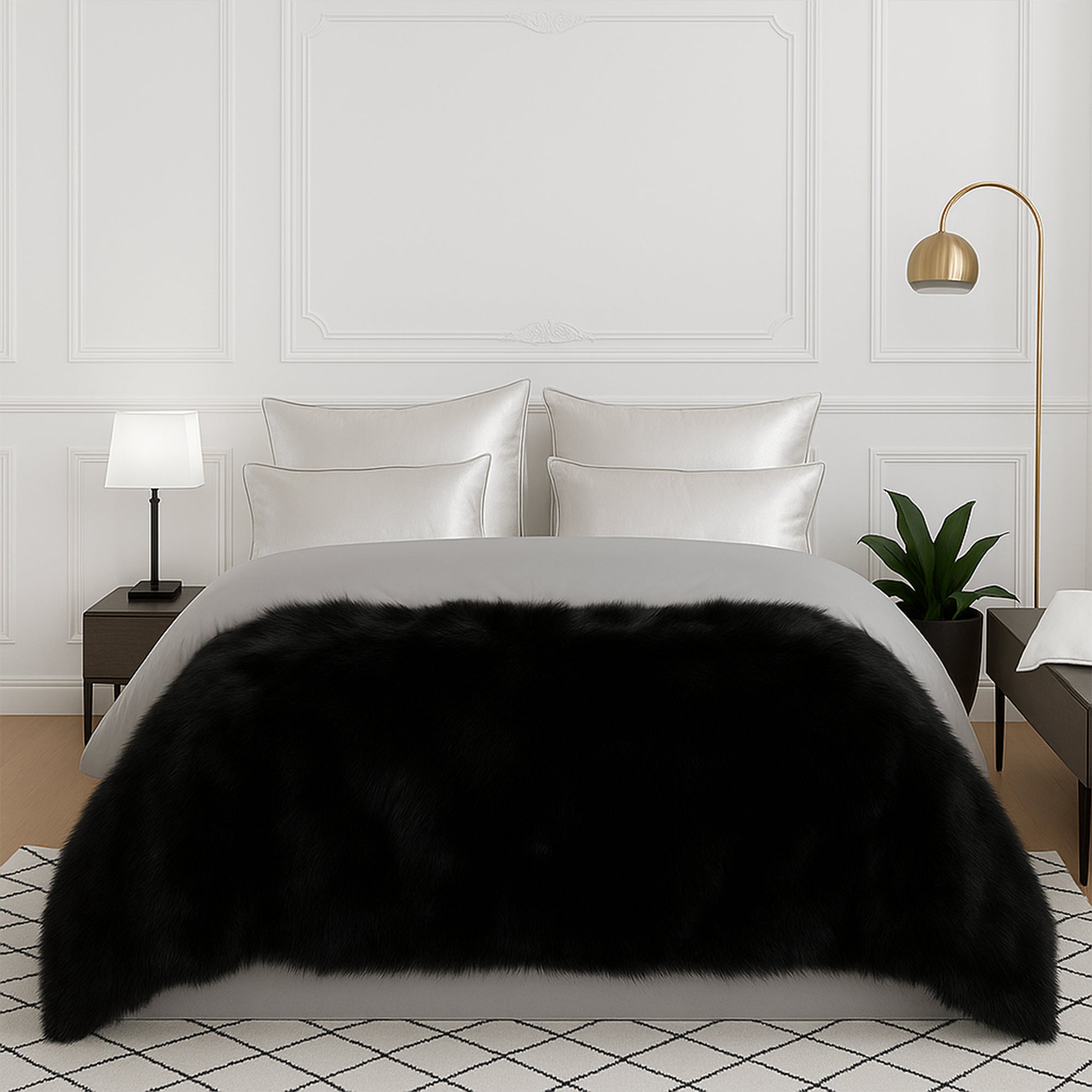 Plaid rectangulaire en fourrure - Noir