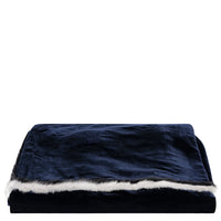 Plaid en velours avec bordure en fausse fourrure - Bleu