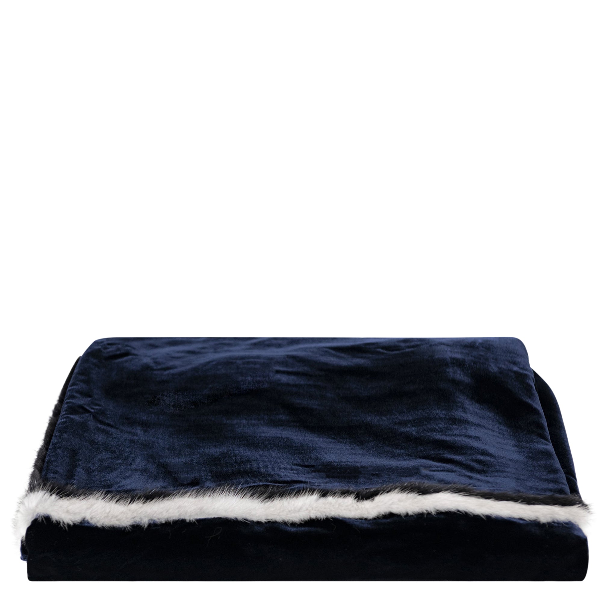Plaid en velours avec bordure en fausse fourrure - Bleu