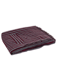 Plaid rayures laine et cachemire franges - Rouge & Gris