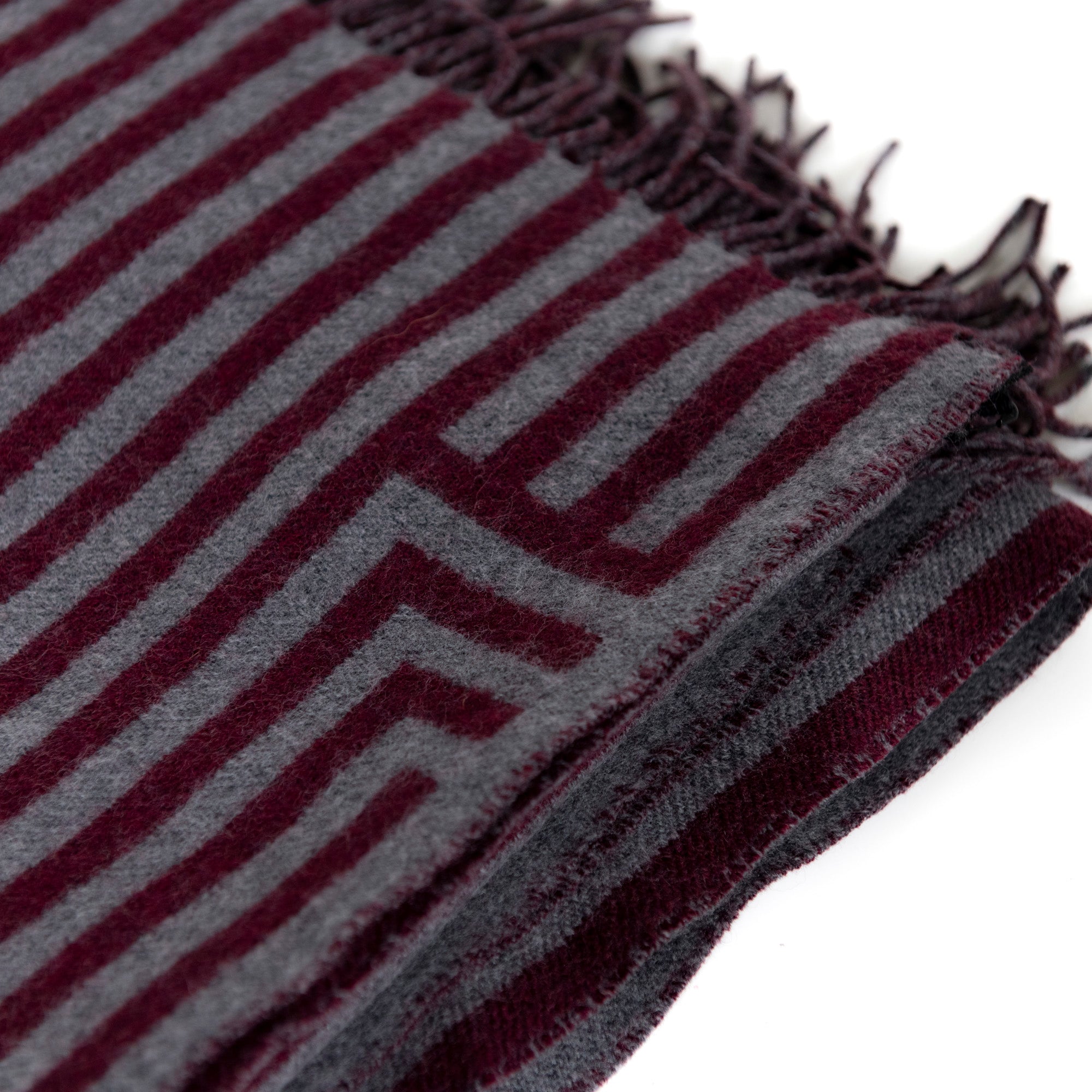 Plaid rayures laine et cachemire franges - Rouge & Gris