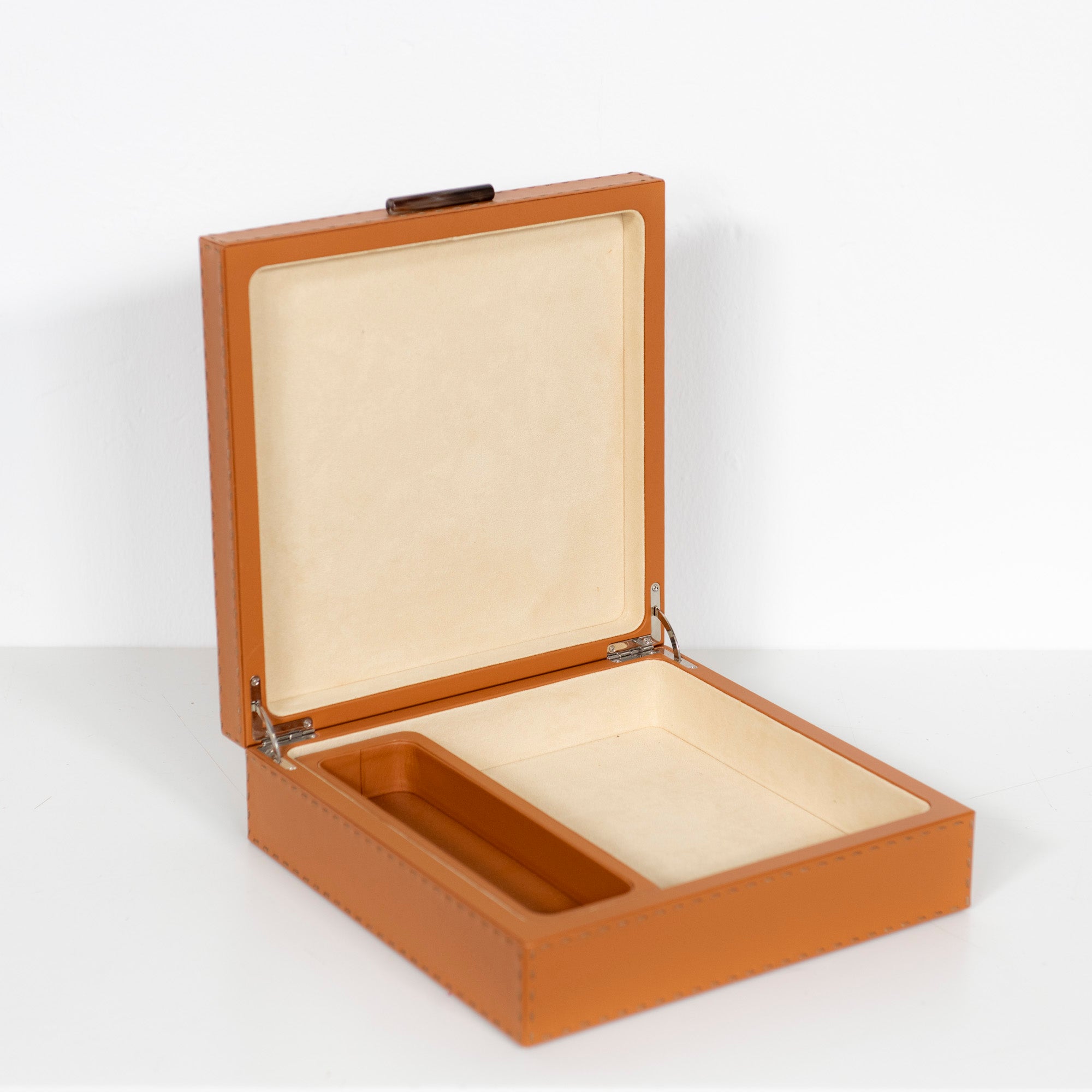 Boîte à bijoux rectangulaire en cuir - Camel