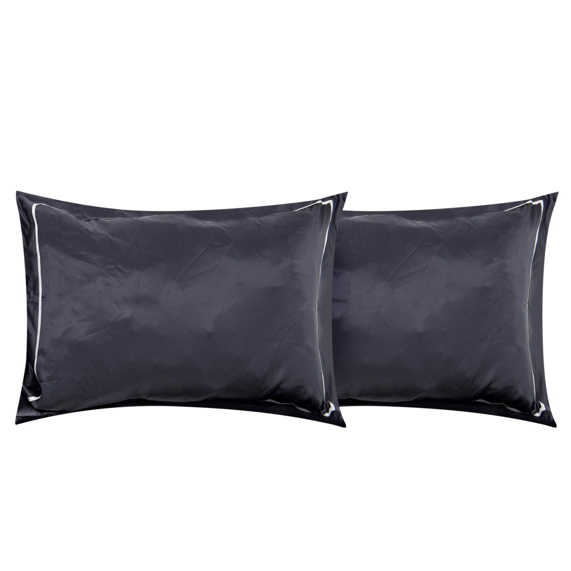 Set de housses d'oreillers en coton satiné à bordure - Gris Foncé