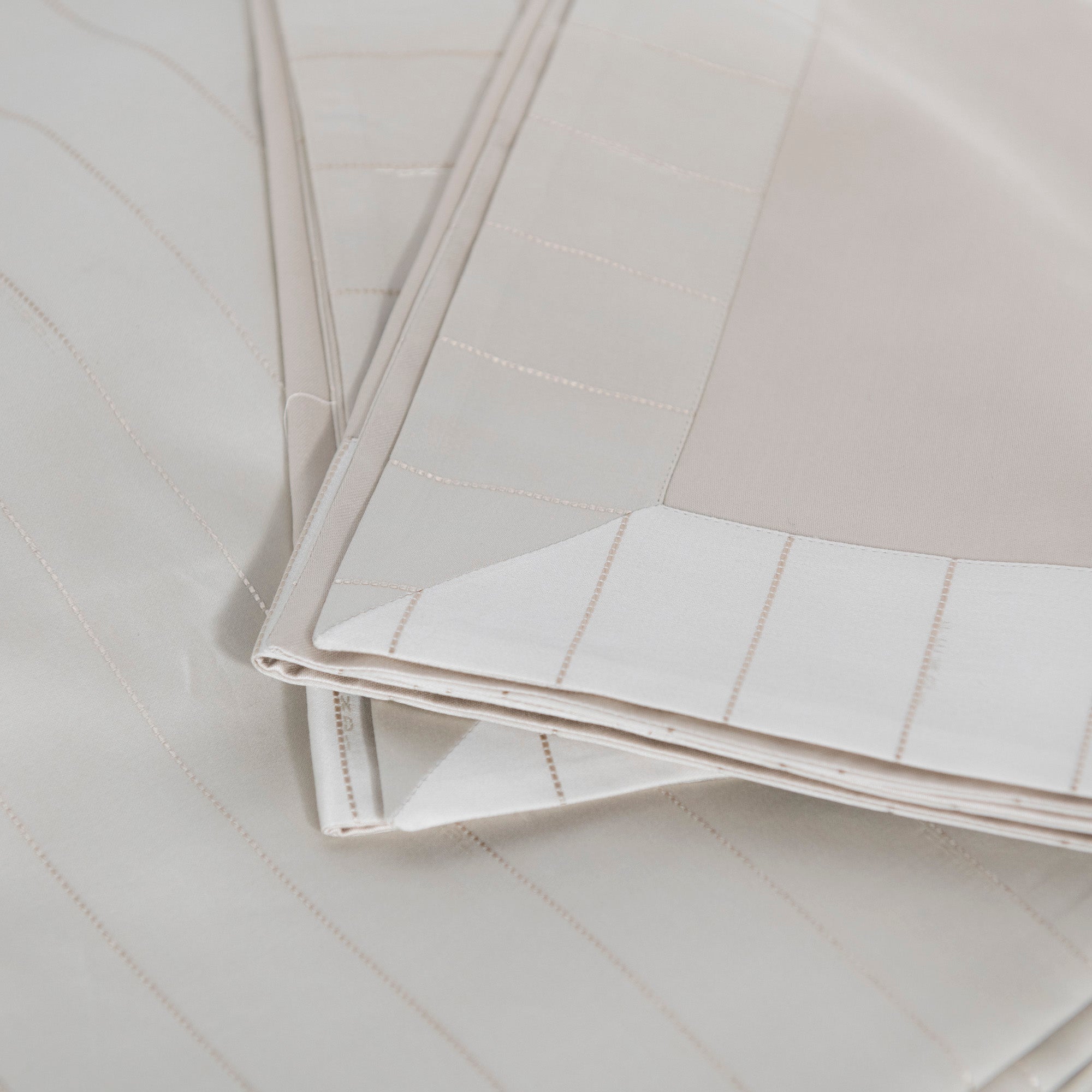 Parure de lit en coton à rayures - Beige Crème
