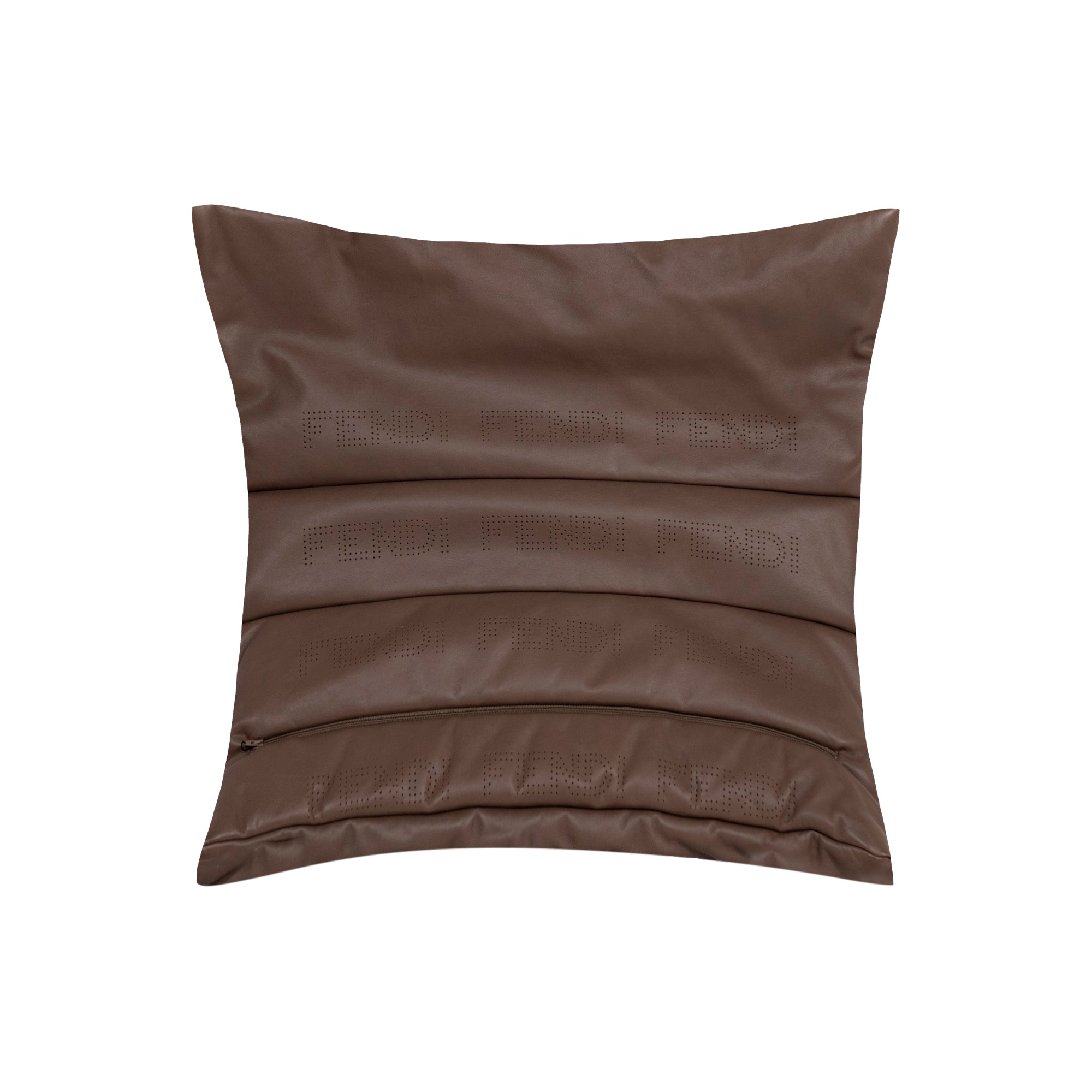 Coussin carré en cuir à logo découpé - Marron