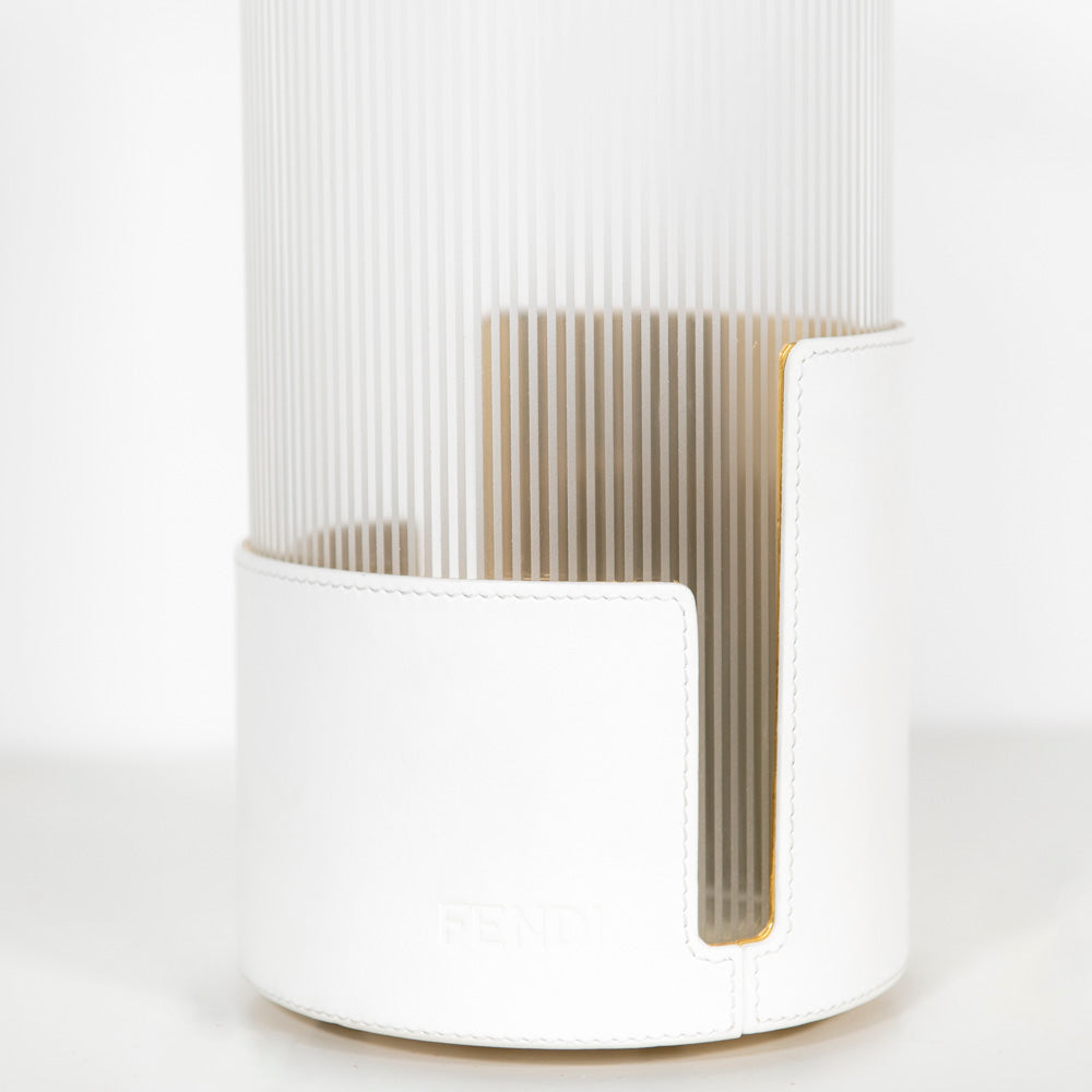 Vase en cuir et verre - Métal