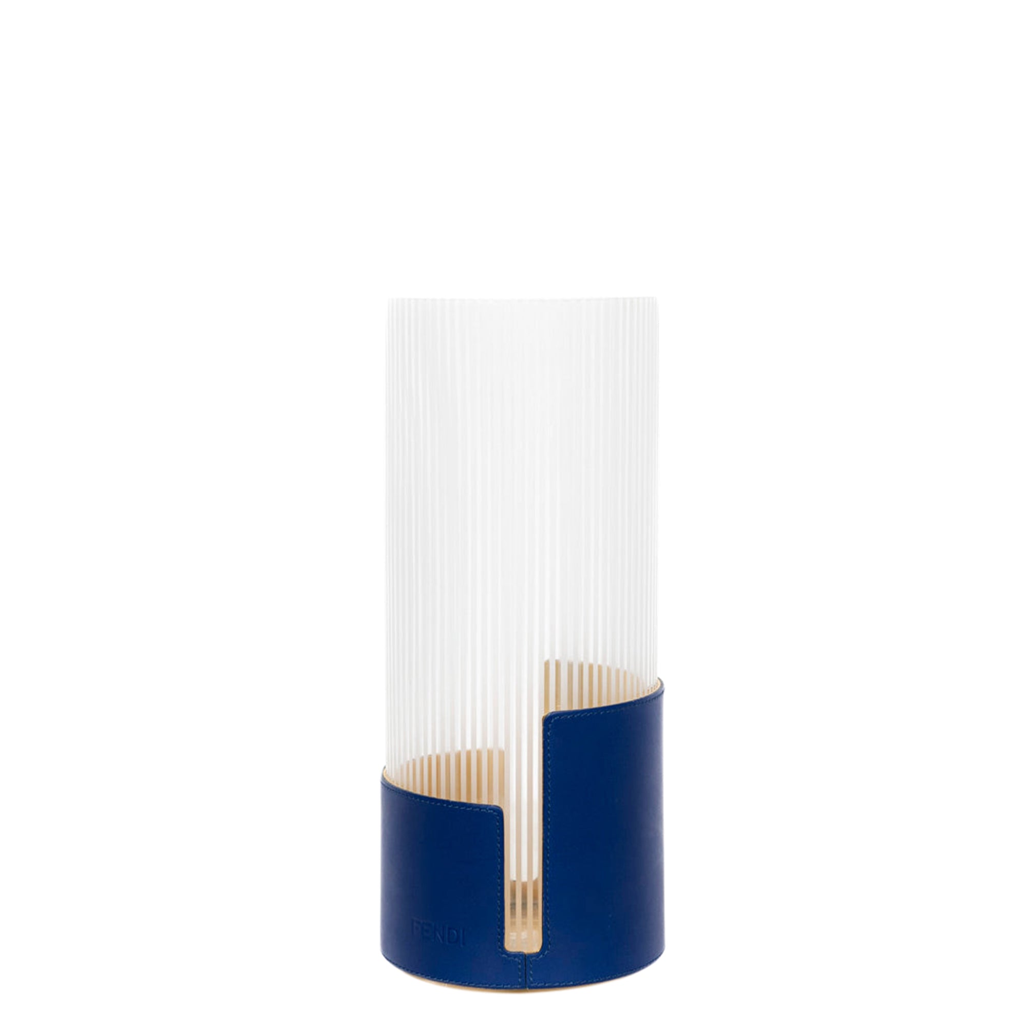 Vase cylindrique en verre et cuir à relief - Bleu