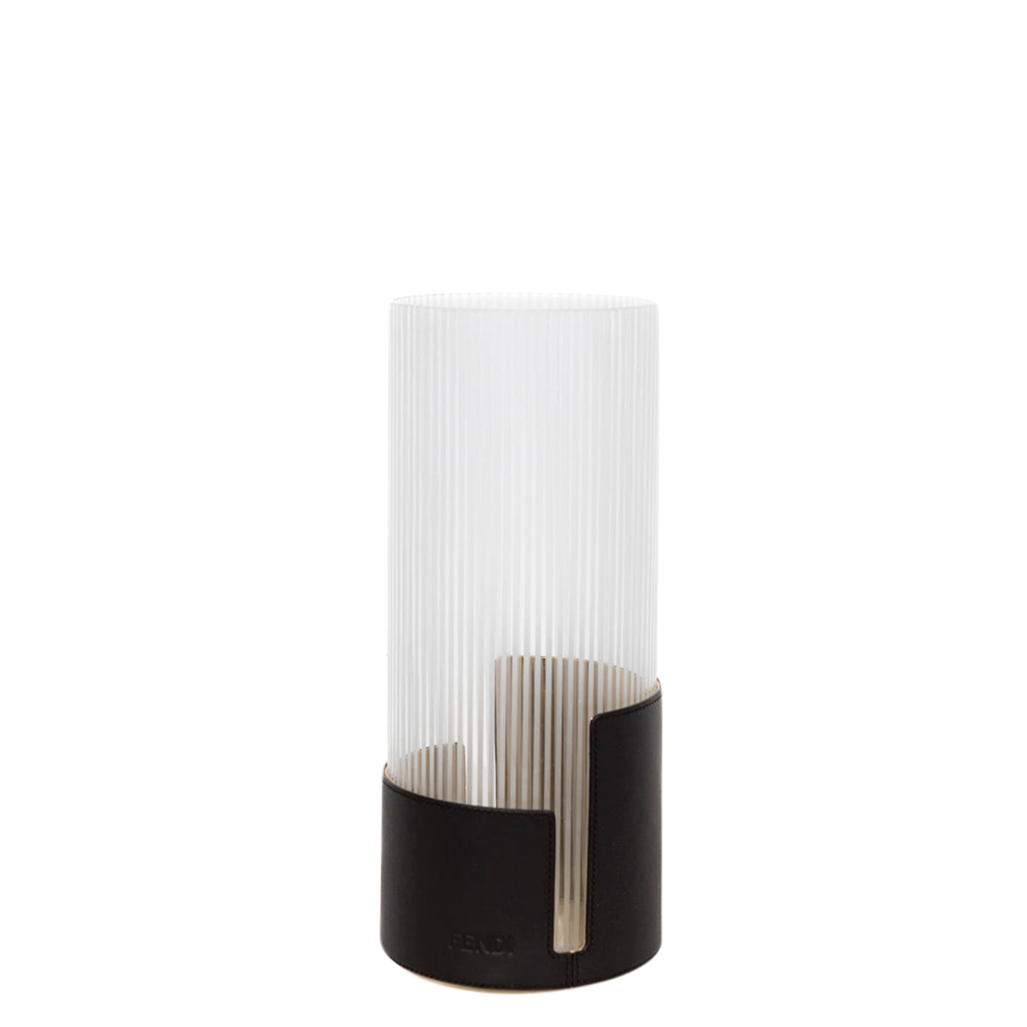Vase cylindrique en verre et cuir à relief - Marron Foncé