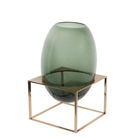 Vase en cristal sur socle carré - Vert & Bronze