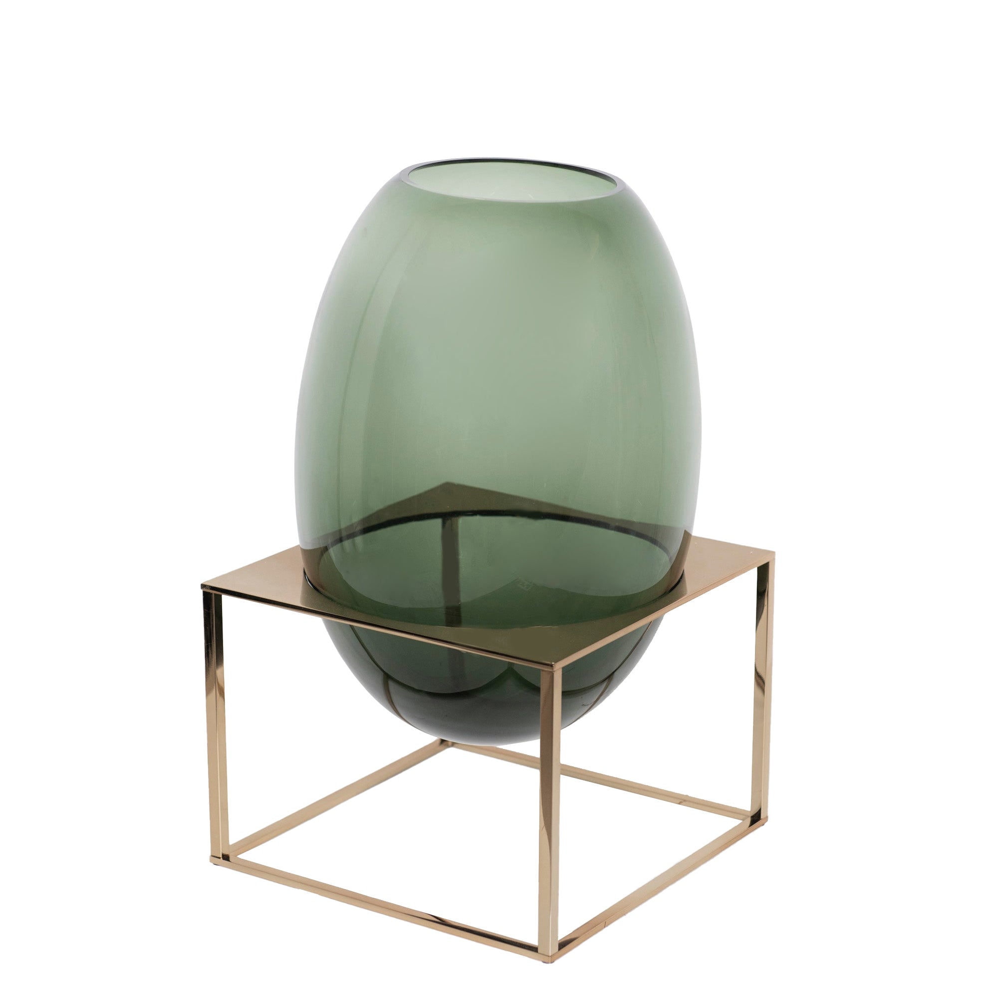 Vase en cristal sur socle carré - Vert & Bronze
