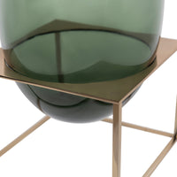 Vase en cristal sur socle carré - Vert & Bronze