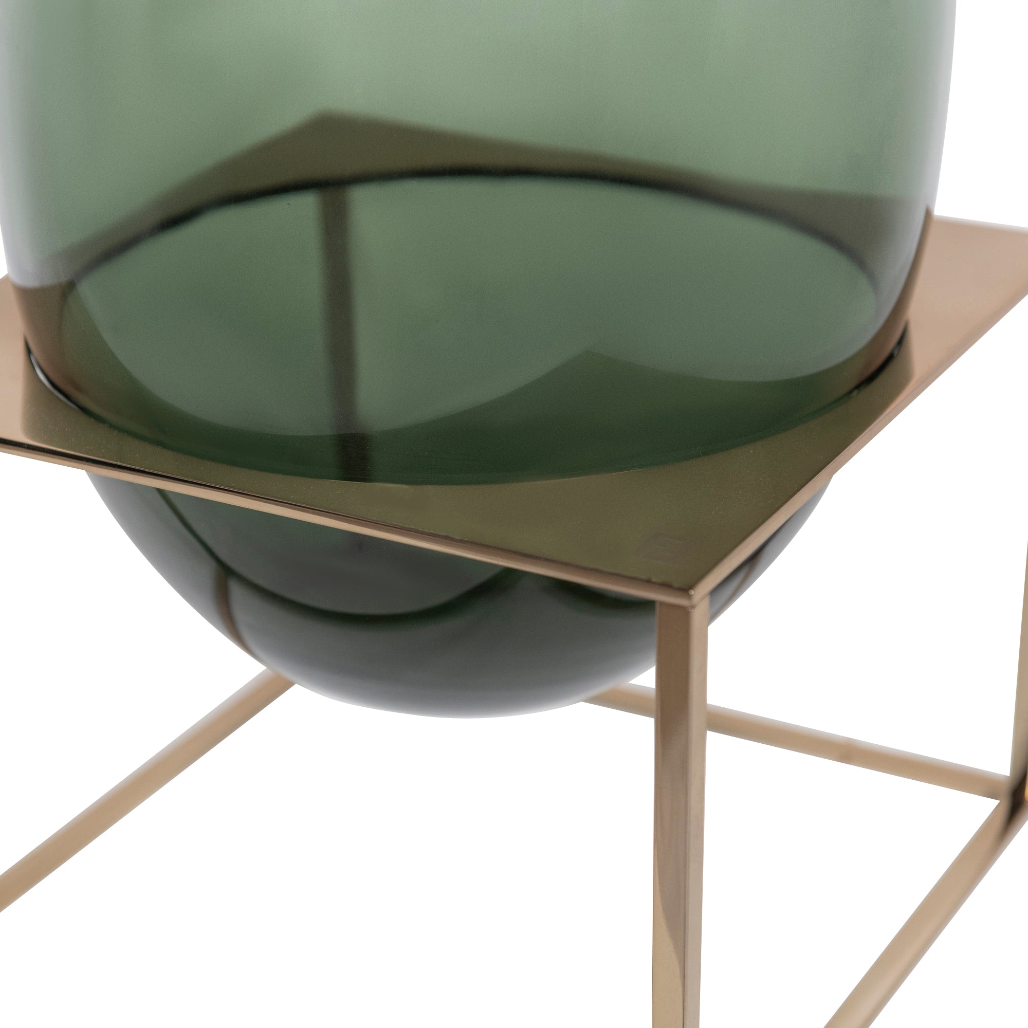 Vase en cristal sur socle carré - Vert & Bronze