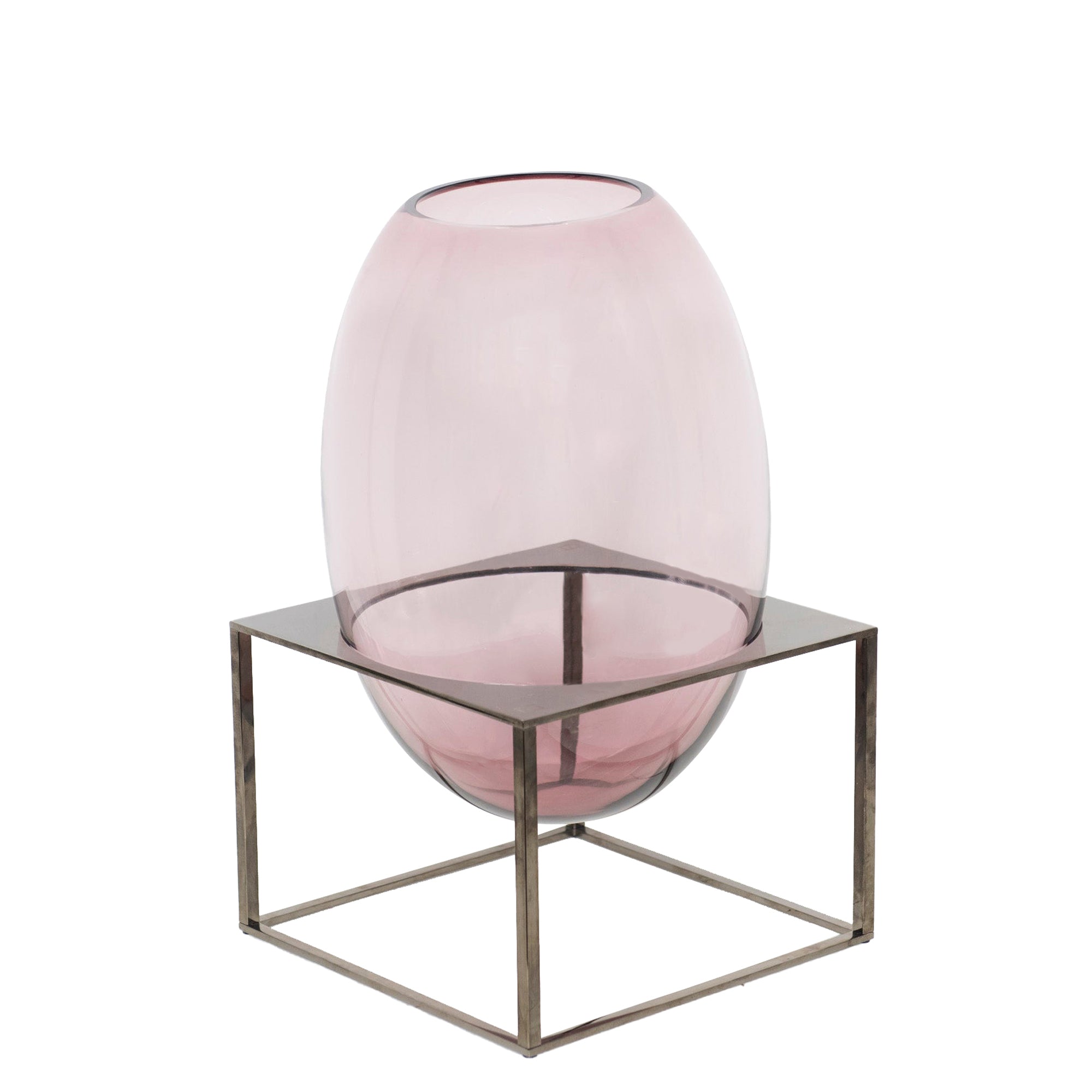 Vase en cristal sur support métal - Rose & Métallisé