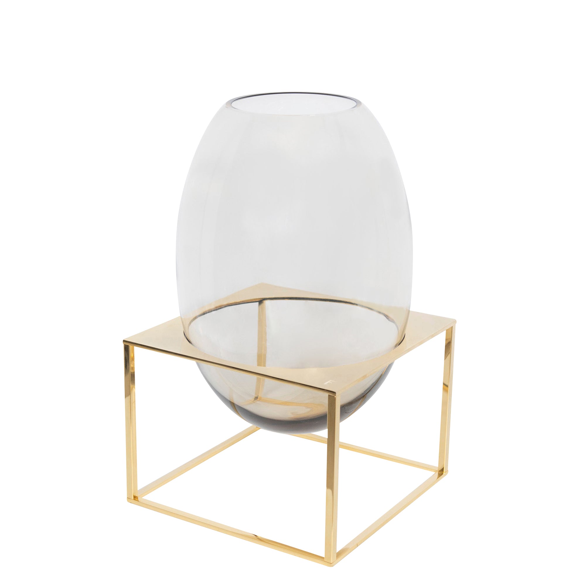 Vase en cristal sur support - Jaune Or