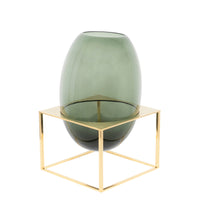 Vase ovale en cristal sur pied en métal - Vert & Or