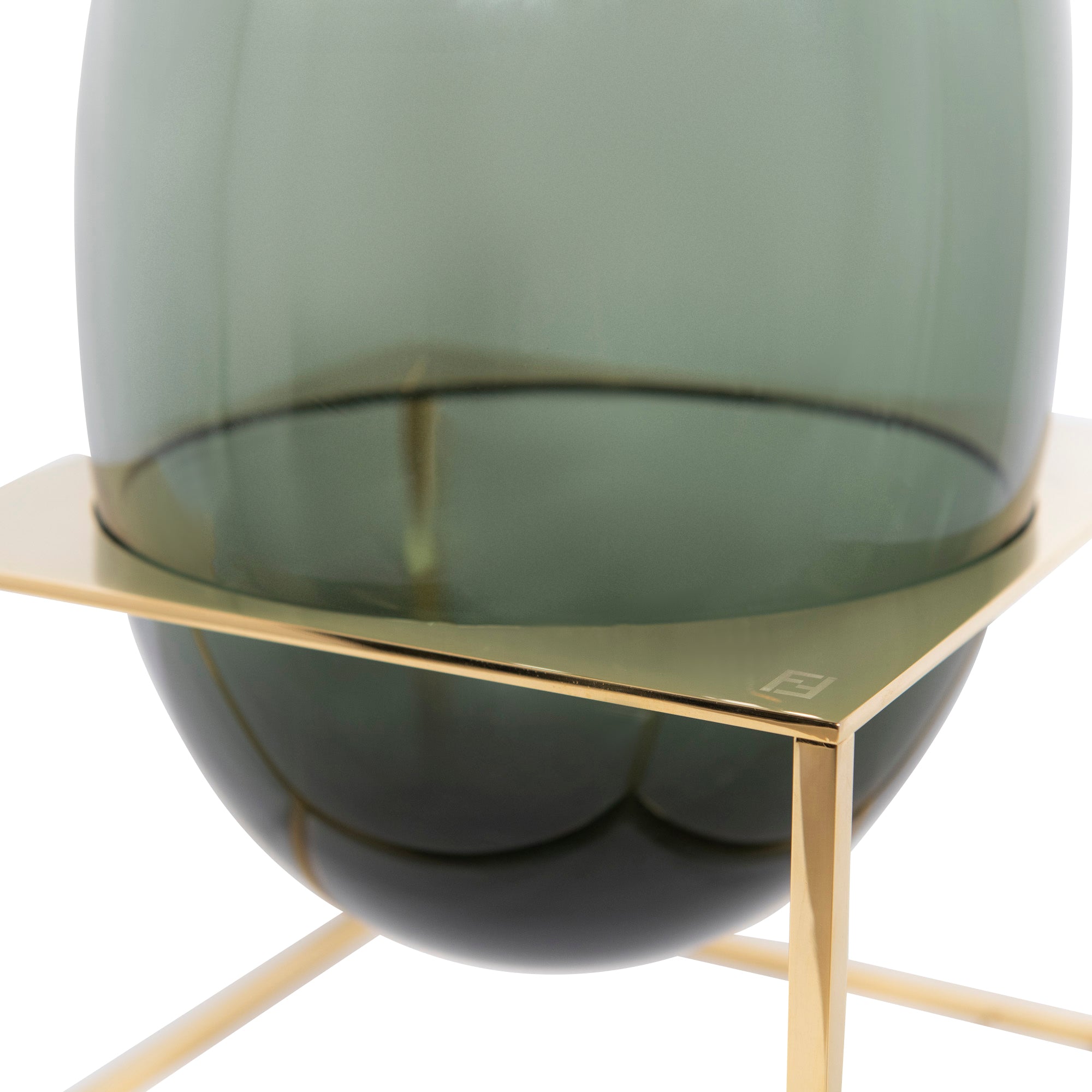 Vase ovale en cristal sur pied en métal - Vert & Or
