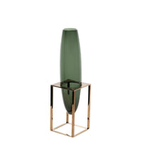 Vase haut en cristal avec socle en métal - Vert & Bronze