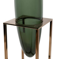 Vase haut en cristal avec socle en métal - Vert & Bronze
