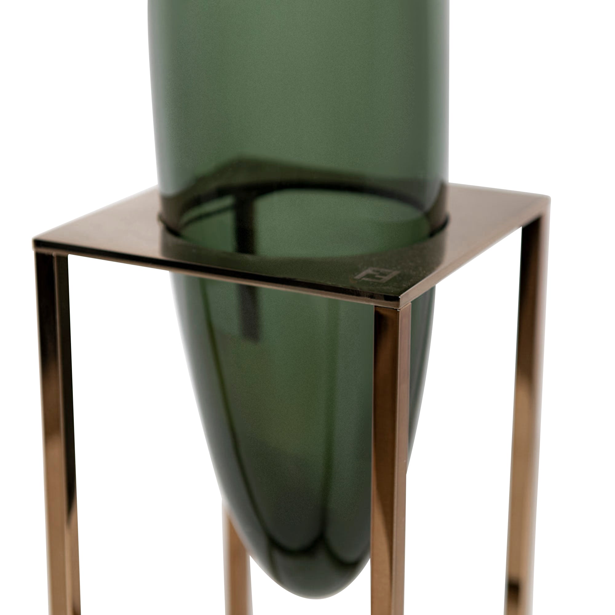 Vase haut en cristal avec socle en métal - Vert & Bronze