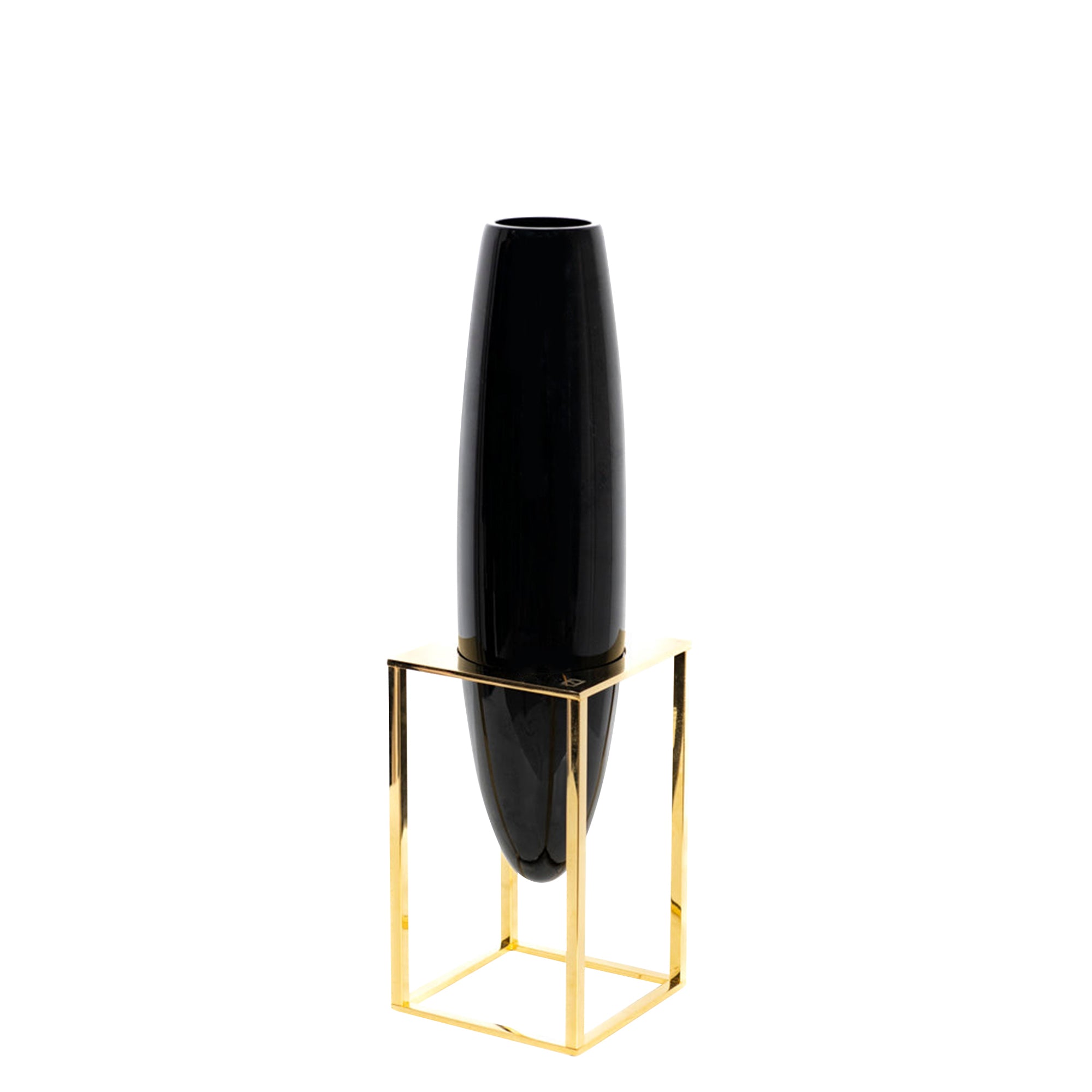 Vase en cristal à support géométrique - Noir & Or