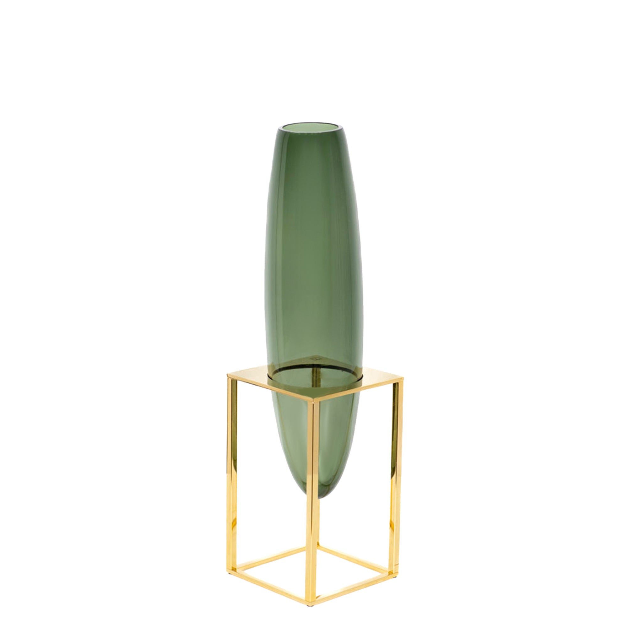 Vase en verre sur pied doré - Vert & Or