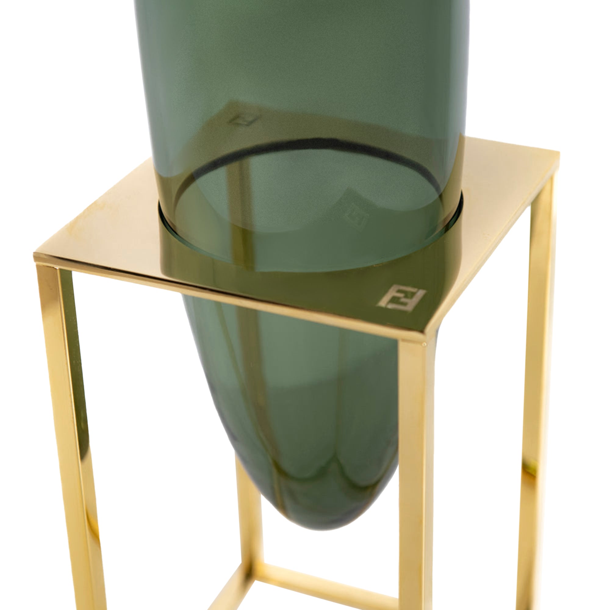Vase en verre sur pied doré - Vert & Or