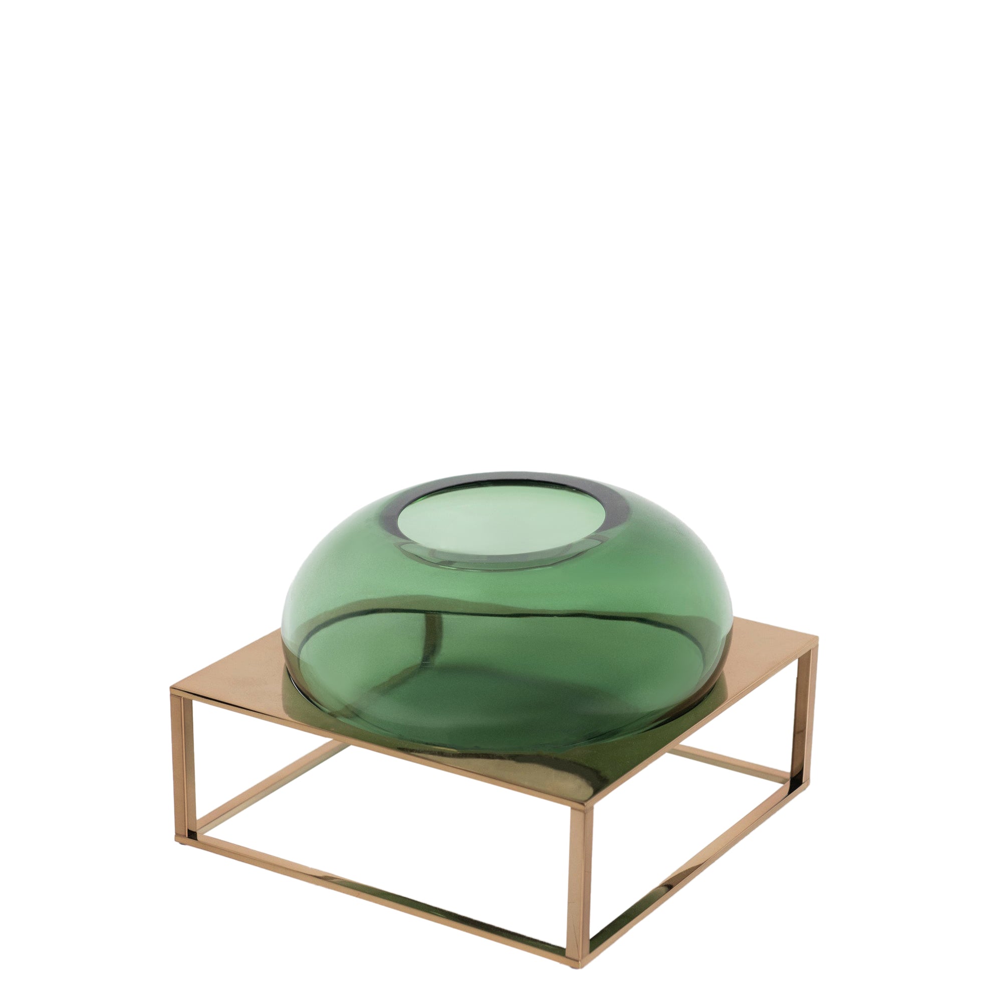 Vase en cristal sur support métallique - Vert & Bronze