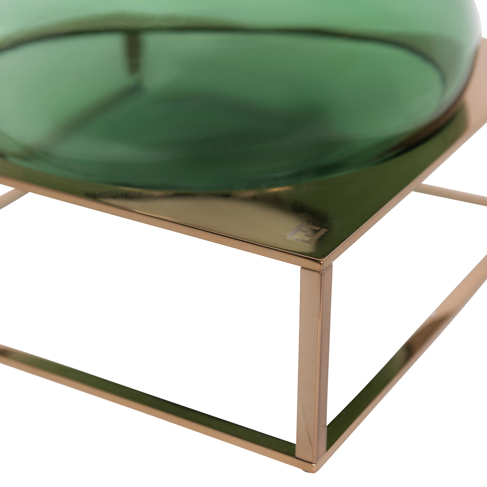 Vase en cristal sur support métallique - Vert & Bronze