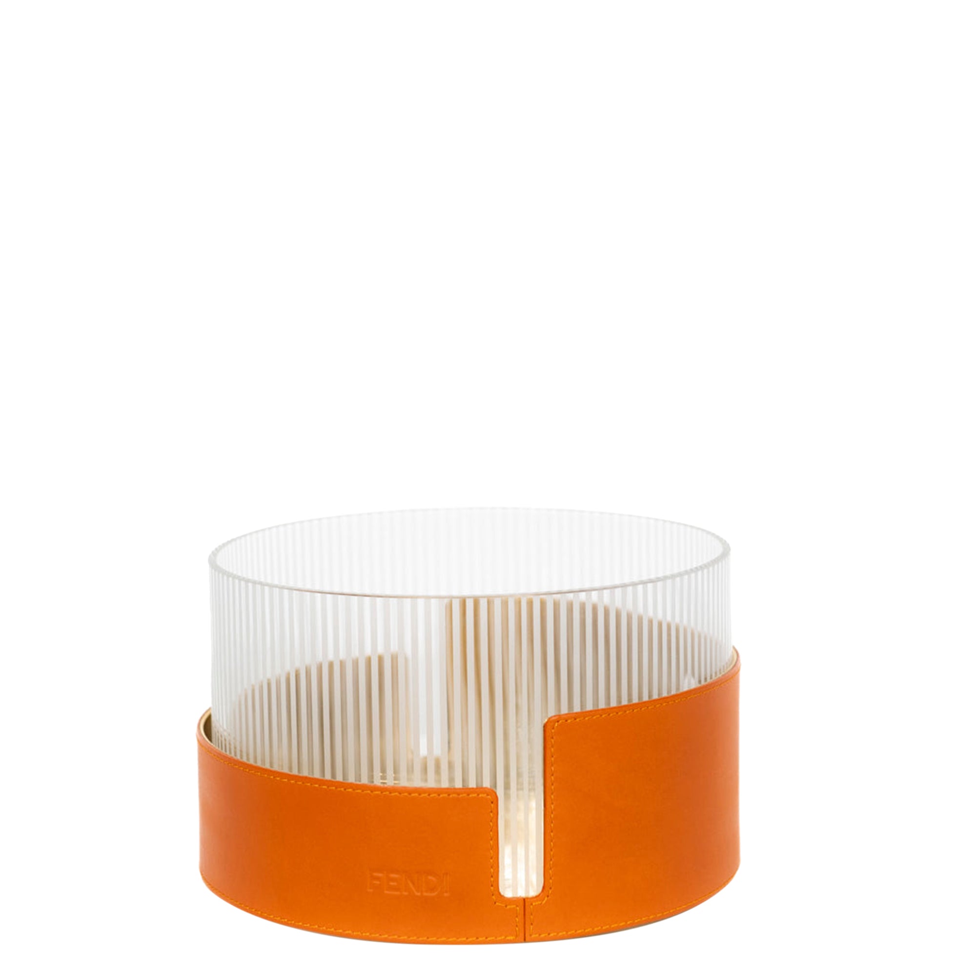 Vase en verre nervuré et cuir - Orange Vif