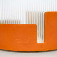 Vase en verre nervuré et cuir - Orange Vif