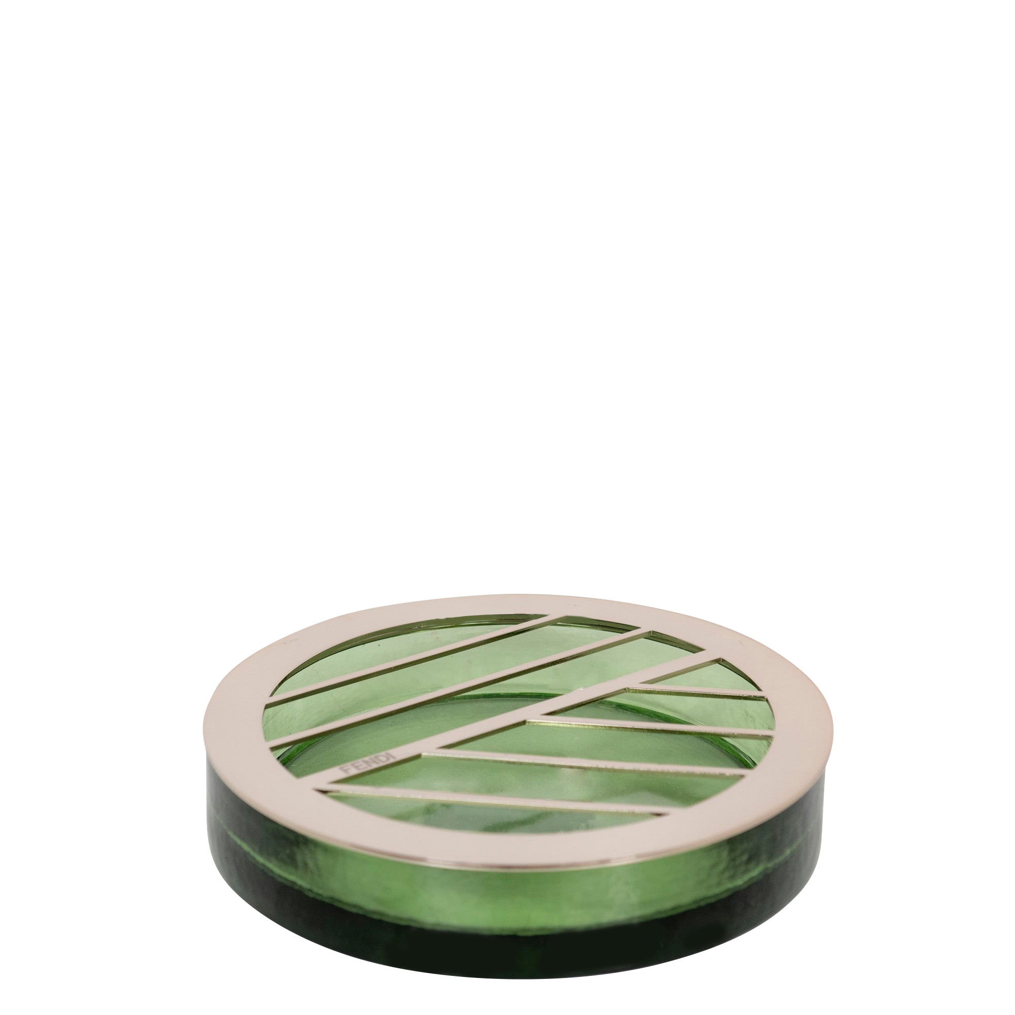 Vase rond en cristal et métal avec barres - Vert & Argent