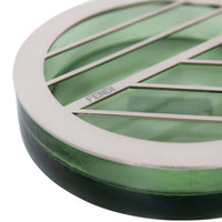Vase rond en cristal et métal avec barres - Vert & Argent