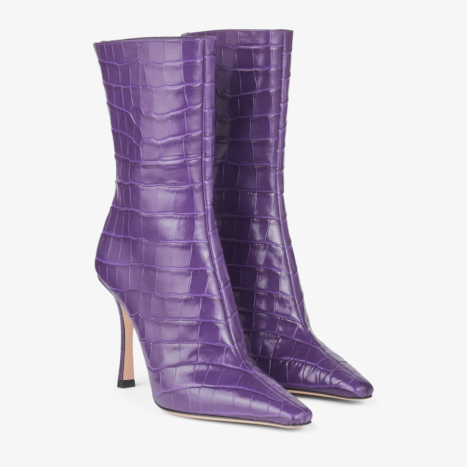 Bottines Agathe mi-hautes à imprimé crocodile 100 en cuir - Cassis
