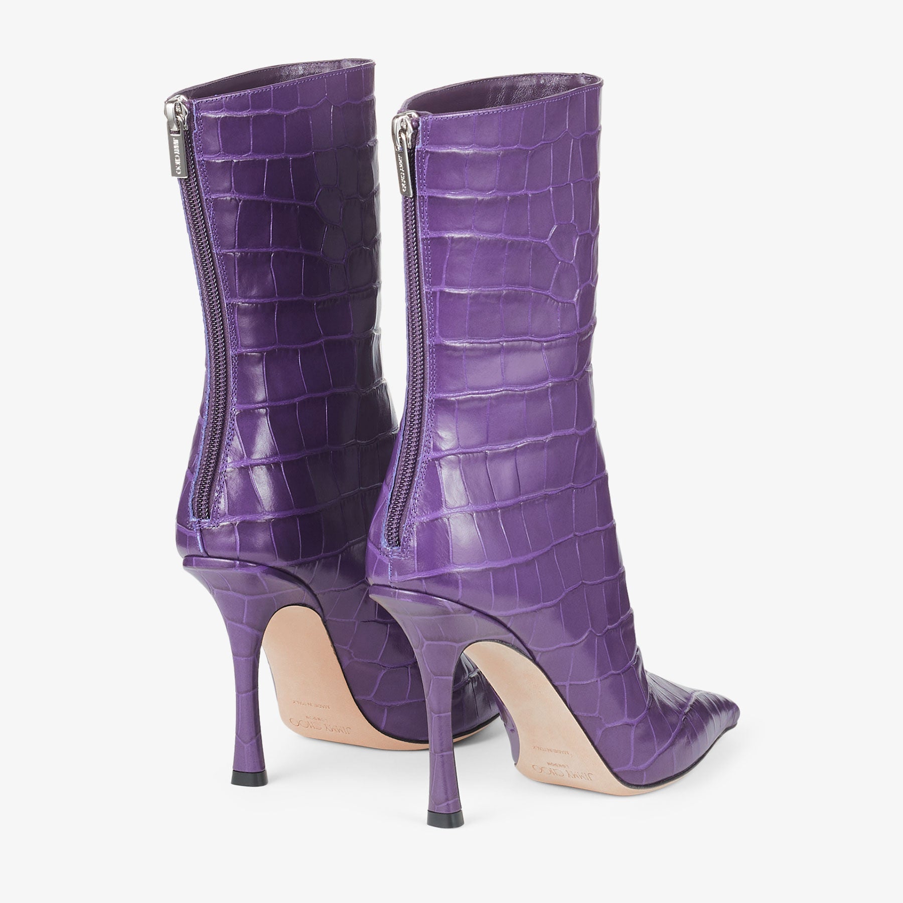 Bottines Agathe mi-hautes à imprimé crocodile 100 en cuir - Cassis