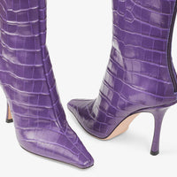 Bottines Agathe mi-hautes à imprimé crocodile 100 en cuir - Cassis