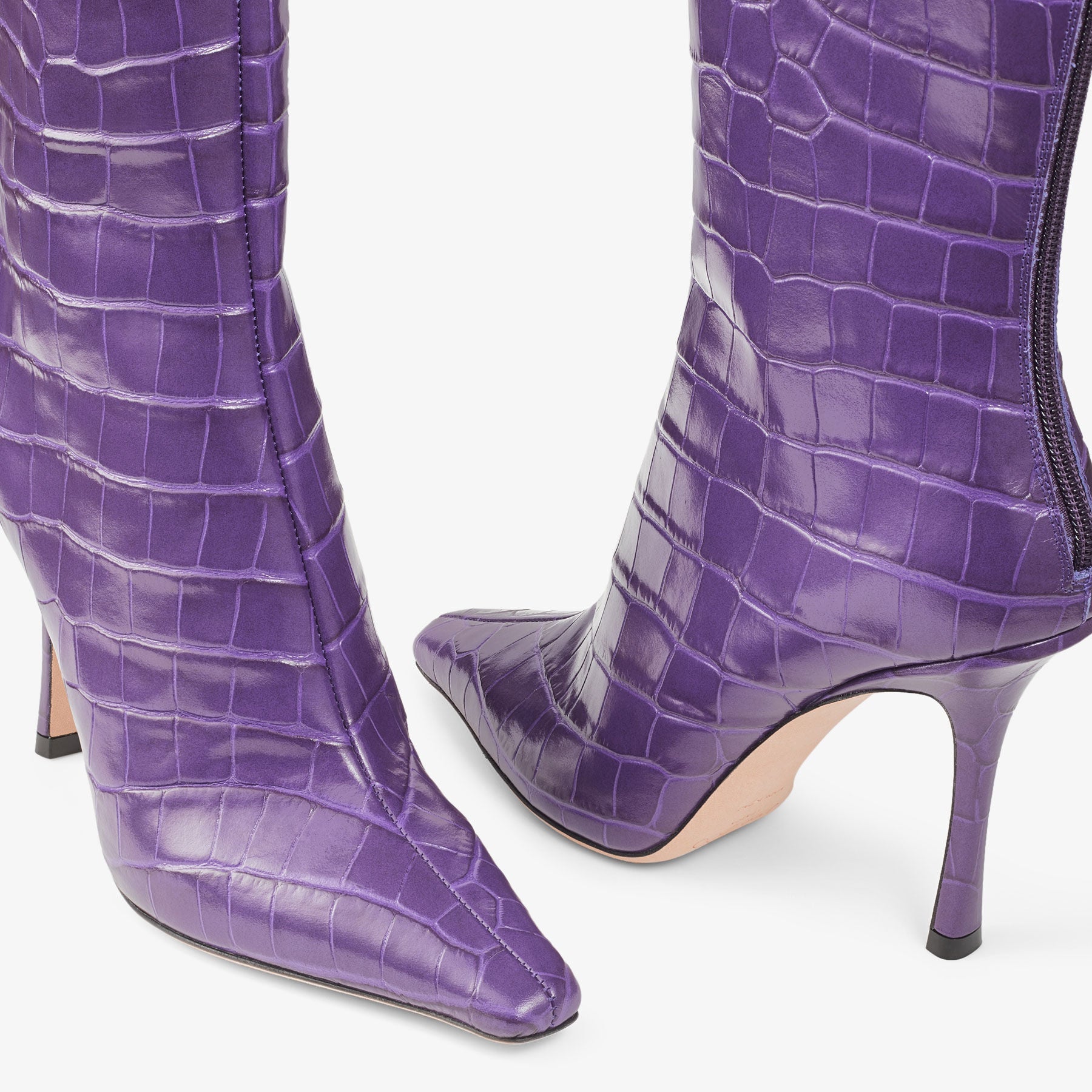 Bottines Agathe mi-hautes à imprimé crocodile 100 en cuir - Cassis