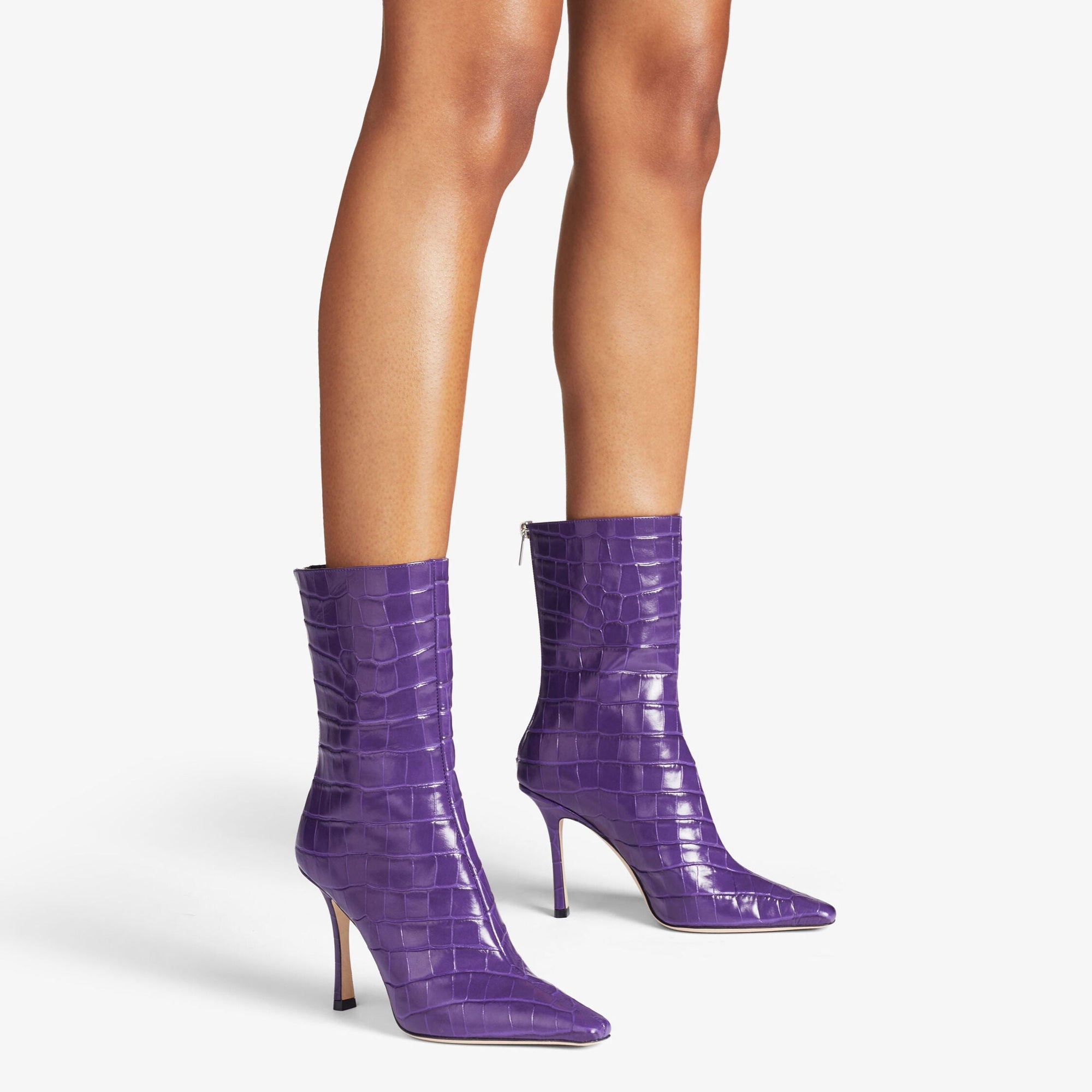 Bottines Agathe mi-hautes à imprimé crocodile 100 en cuir - Cassis